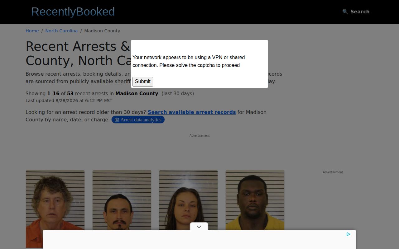 RecentlyBooked Madison County secondary booking page