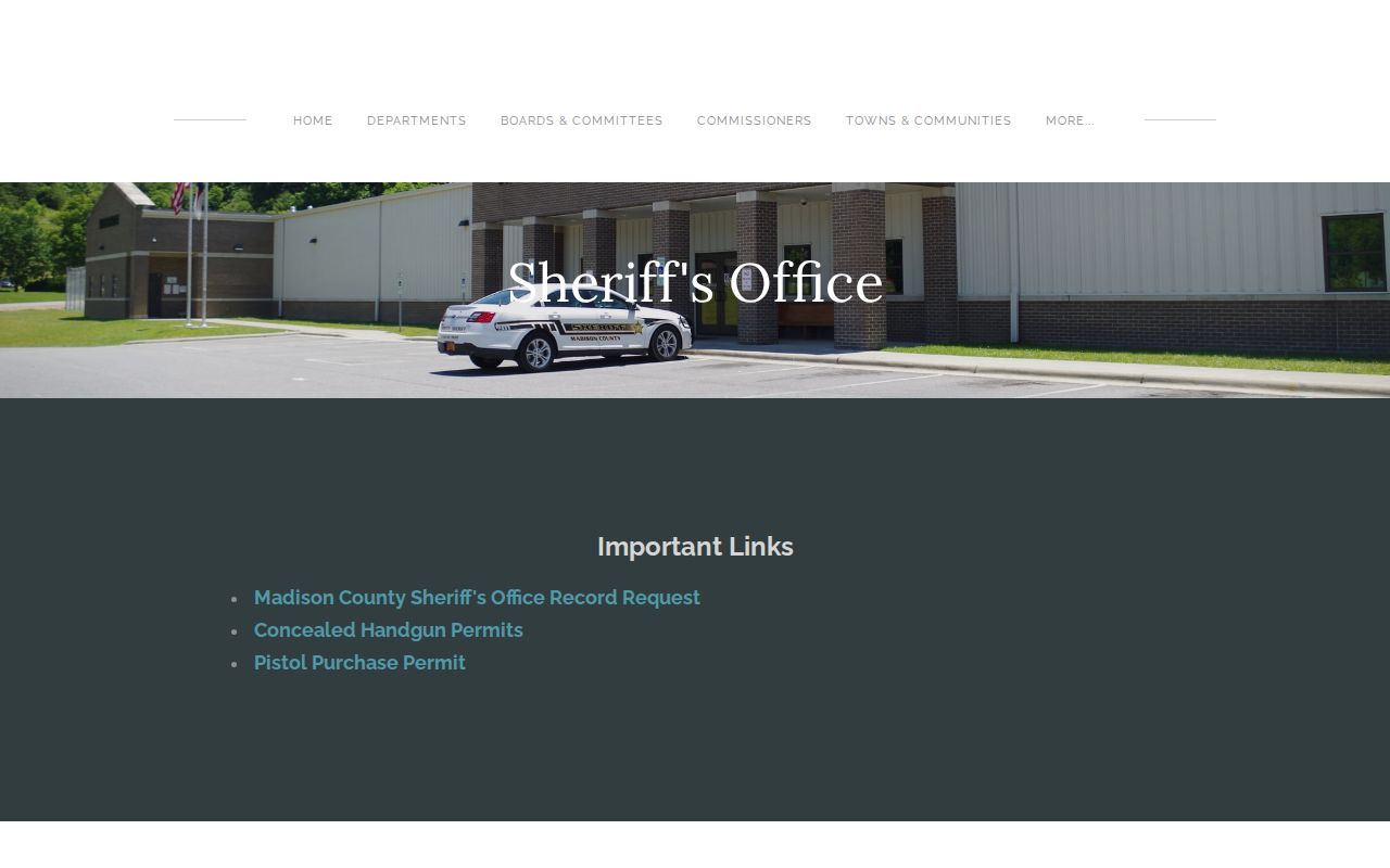 Madison County Sheriff official contact page for booking records