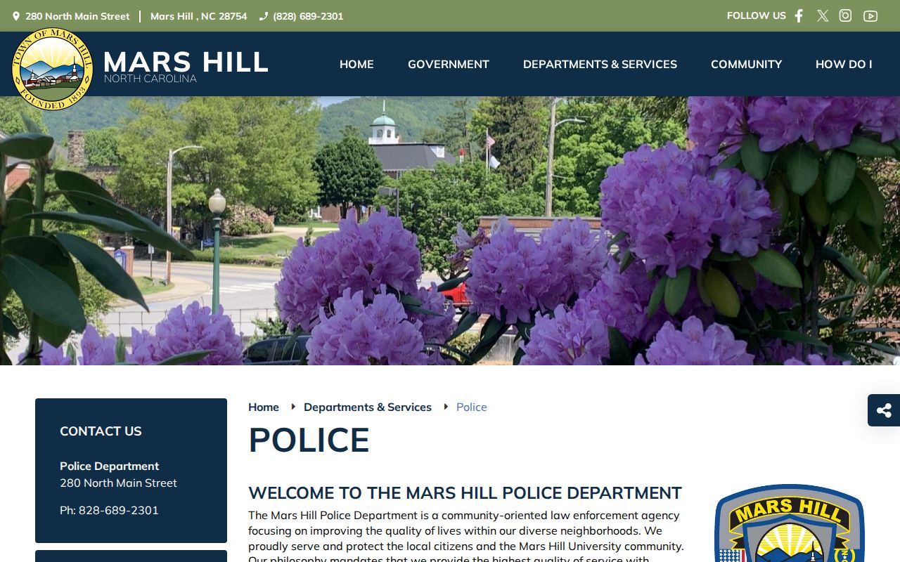 Mars Hill Police official page for local arrest records